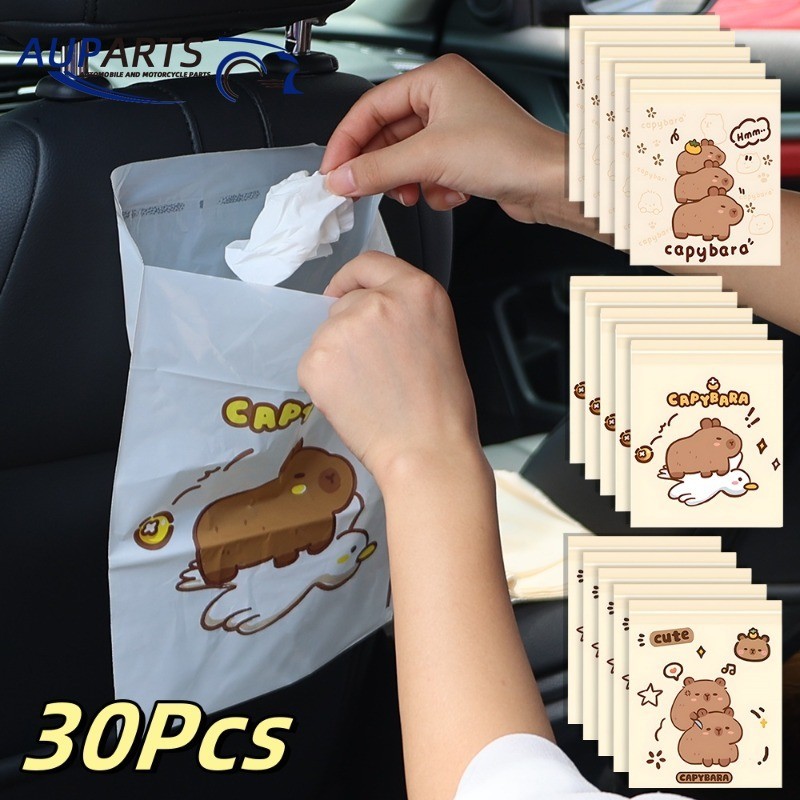 30 ชิ้น/เซ็ตแบบพกพากาวตนเองทิ้งถุงขยะรถ-น่ารักการ์ตูนคาปิบาระรูปแบบรถยนต์ตกแต่งถังขยะกระเป๋า