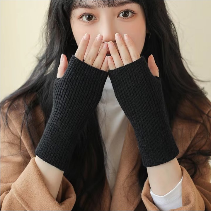 ถุงมือครึ่งนิ้ว ผู้หญิงฤดูใบไม้ร่วง/ฤดูหนาวเกาหลีรุ่น ทั้งหมด-ผูก ถักอบอุ่นแนวตั้งลายขนสัตว์ครึ่งตัดนักเรียนเขียน