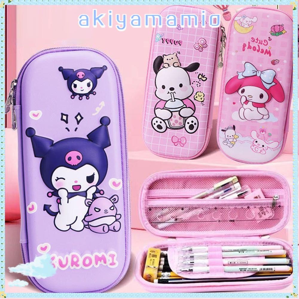 Akiyamio Pencil , กล่องปากกา EVA Kuromi/Melody/ยูนิคอร์น, คุณภาพสูงความจุขนาดใหญ่สามชั้นกระเป๋าปากกากันน้ําโรงเรียน Office