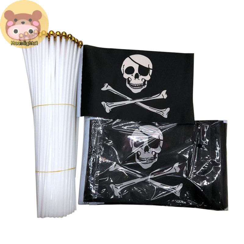 Moonlights1 10 ชิ้น Skull และ Crossbones Jolly Roger Pirates Hand Flag 21x14 ซม.EN