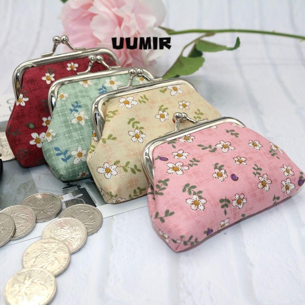 UUMIR กระเป๋าใส่เหรียญ, คลิปหนีบเงินลายดอกไม้ผ้า, กระเป๋าคลัทช์ขนาดเล็กแบบพกพา