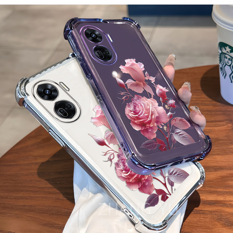 กันกระแทก Case OPPO reno 11 12 Pro 5G 12F เคสโทรศัพท์ TPU ล่าสุด Rose รูปแบบโปร่งใส Soft Case