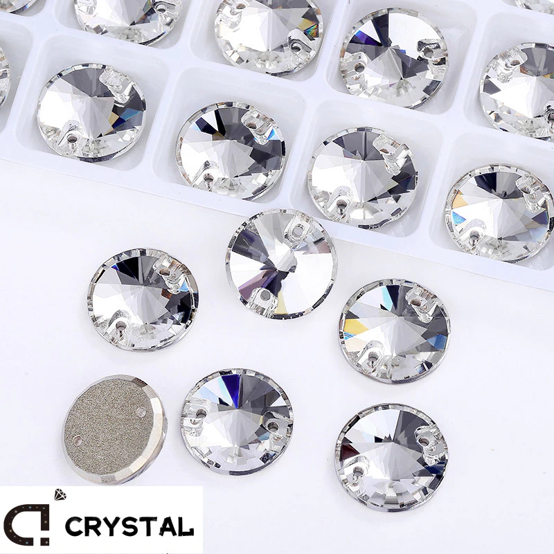 Rivoli เย็บบน Rhinestones รอบลูกปัดแก้วคริสตัล AB เย็บ Rhinestone DIY สําหรับเย็บปักถักร้อย