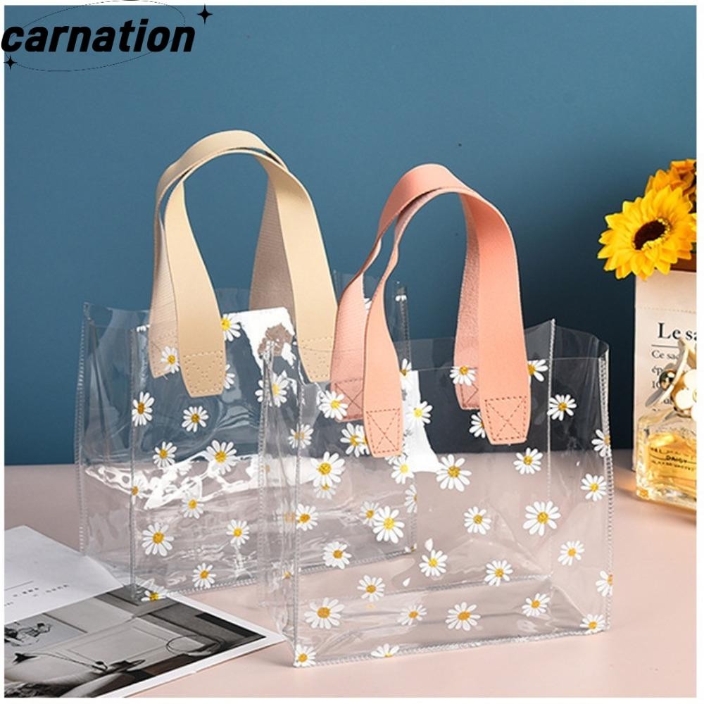 Carnation Tote Bag, PVC Little Daisy Transparent Shopping Bags, High Quality Transparent Handle Hand