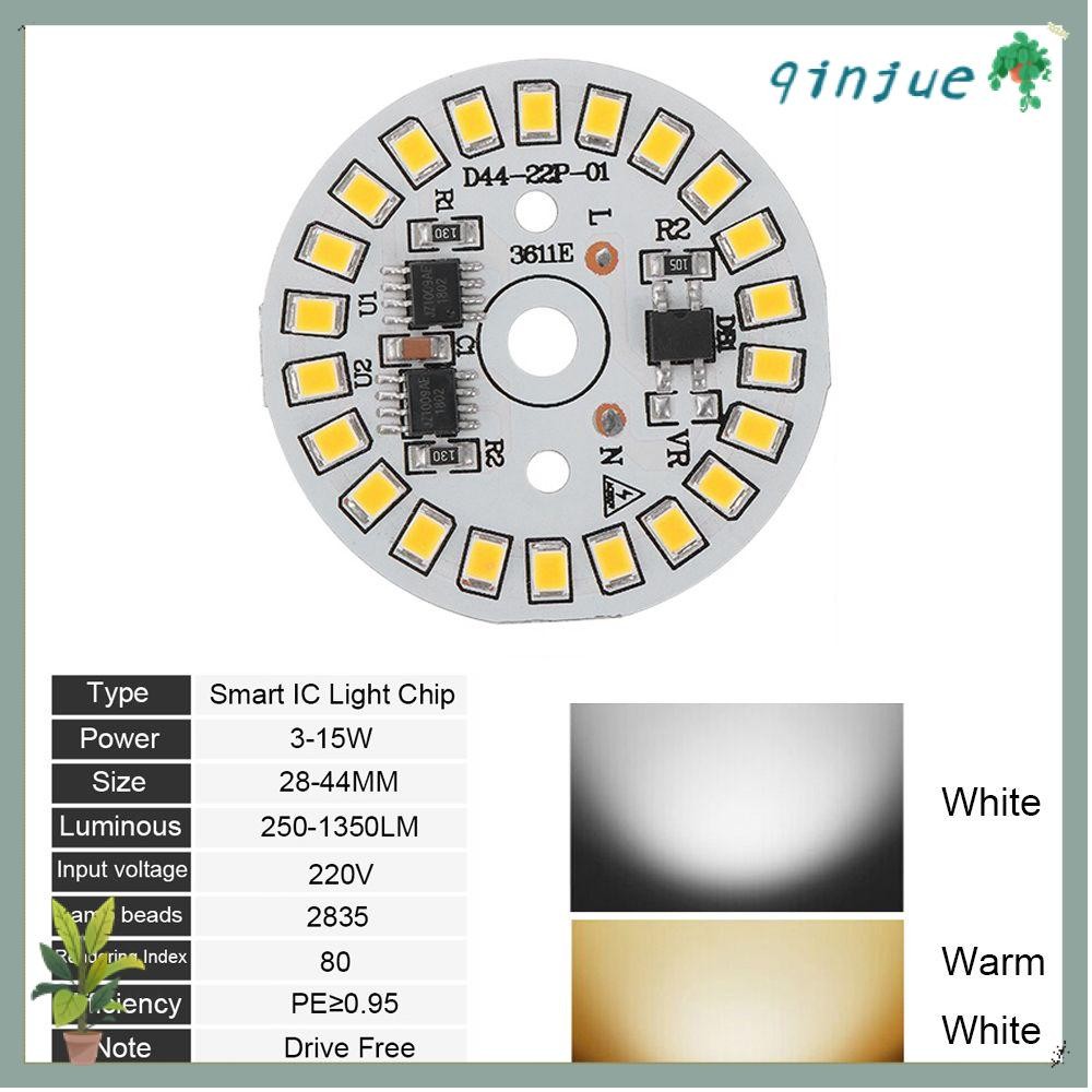 Qinjue ชิปหลอดไฟ LED 2835 SMD 15W 12W 9W 7W 6W 5W 3W AC220V ทรงกลม สีขาวอบอุ่น หลากสี 1 ชิ้น