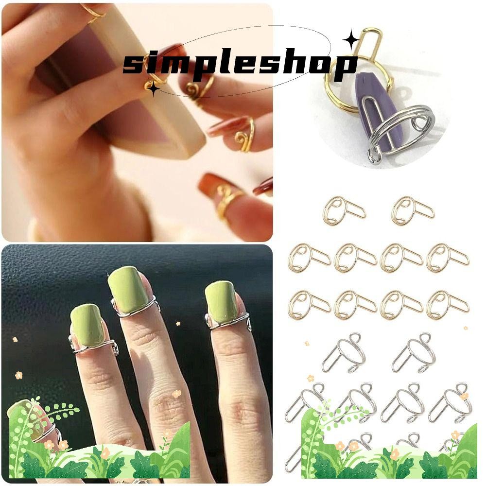Simple เล็บเครื่องมือสําหรับเล็บปลอมฝรั่งเศสปลายนิ้วเล็บแหวน,เงินที่ถอดออกได้สีReusable Phalanxแหวนสาว