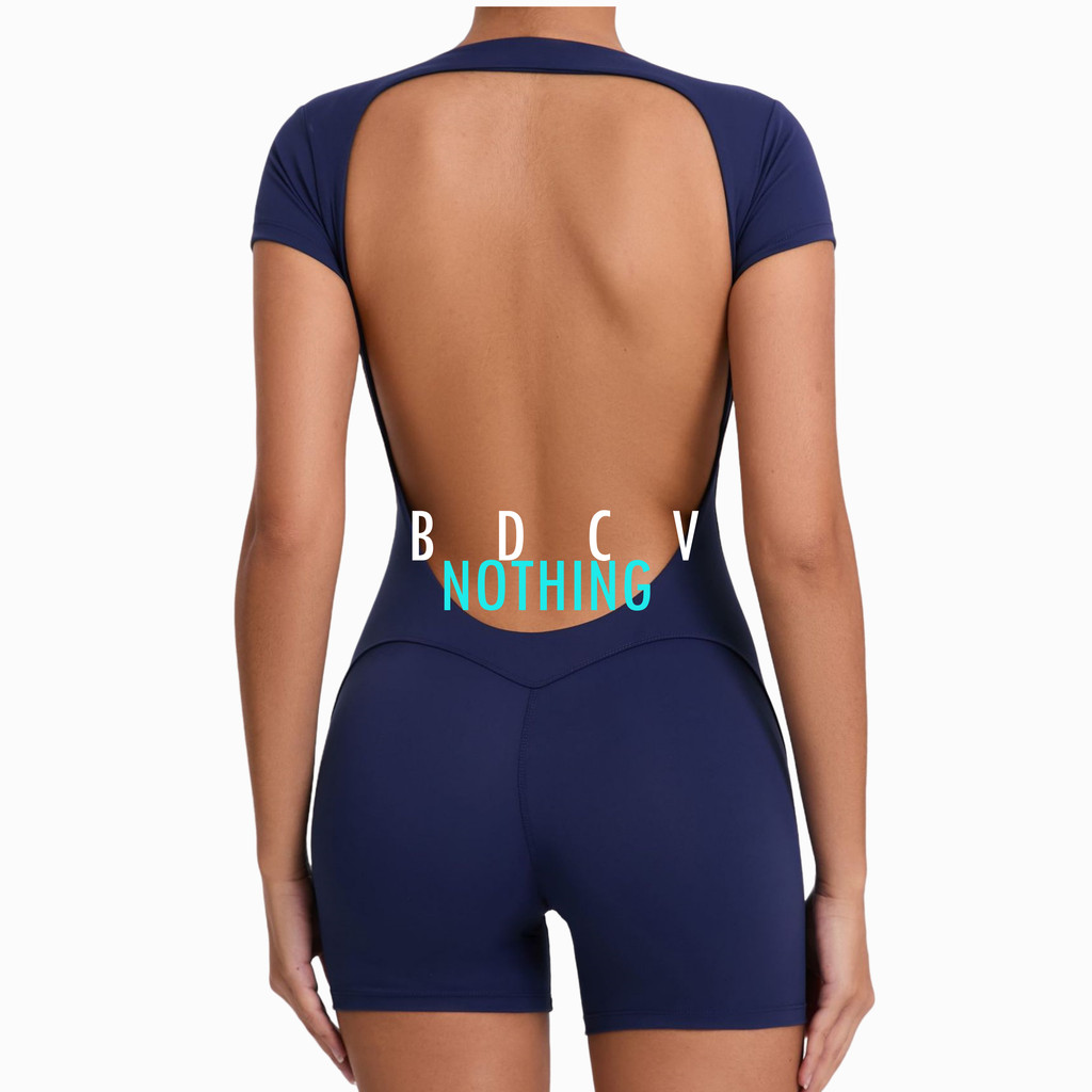 Bdcv Backless Peach Hip Yoga Jumpsuit ผู้หญิง Build-in Bra กีฬาเสื้อผ้าออกกําลังกาย Hip-Lift และ Belly Shaping แขนสั้น Onesie