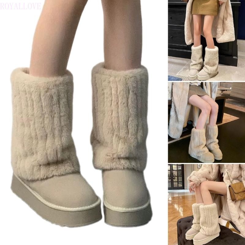 Royal Plush Leg Warmers Vintage Ribbed Furry Boot Gaiters Leg Covers Sleeve สําหรับผู้หญิง