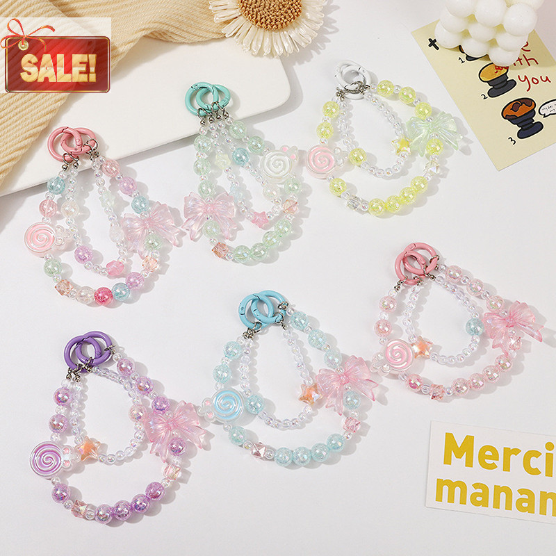 Bl คู่แฟชั่นเกาหลี Bowknot โทรศัพท์ Charm สีลูกปัดสําหรับโทรศัพท์น่ารักสายรัดโทรศัพท์มือถือกระเป๋าโซ่จี้ A