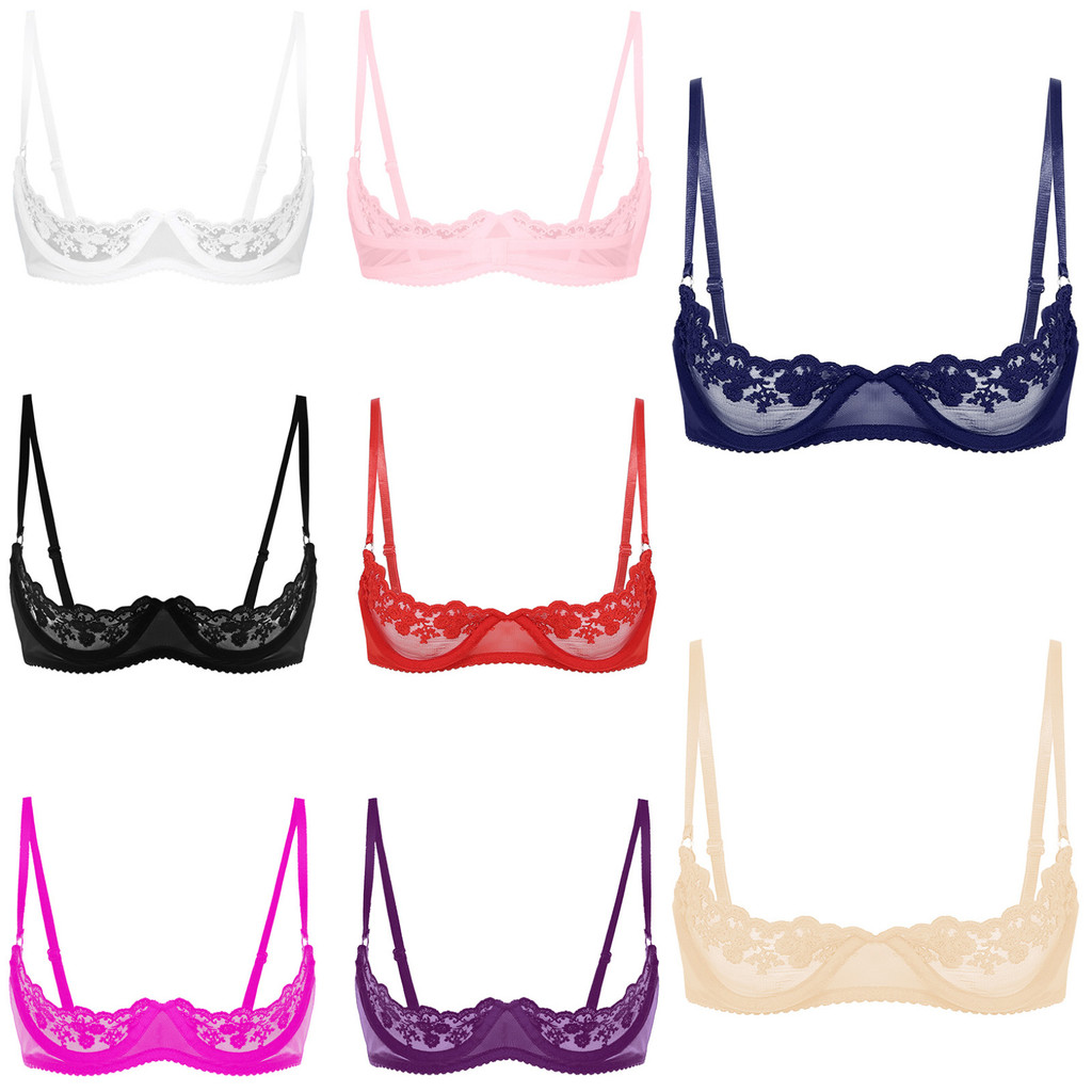 Cym - ผู้หญิงเซ็กซี่เปิดถ้วย Sheer ดอกไม้ลูกไม้ Underwired Bra ปรับสายรัด Unlined Brassiere ชุดชั้นในสัมผัสหัวนม Bras ชุดชั้นในชุดนอน