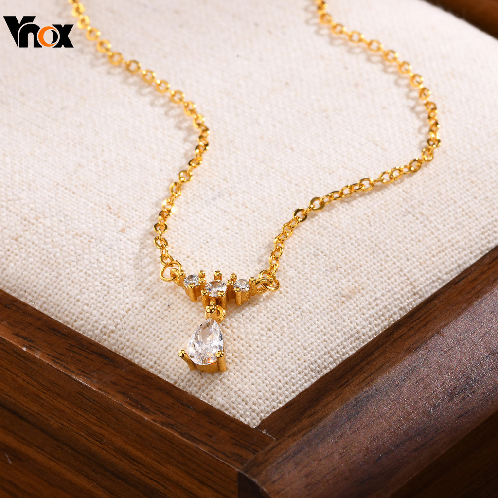 Vnox Water Drop Zircon Cubic สร้อยคอผู้หญิง,18K Gold Twinkle งานแต่งงานสร้อยคอ,ไม่ซีดจางเครื่องประดับของขวัญ