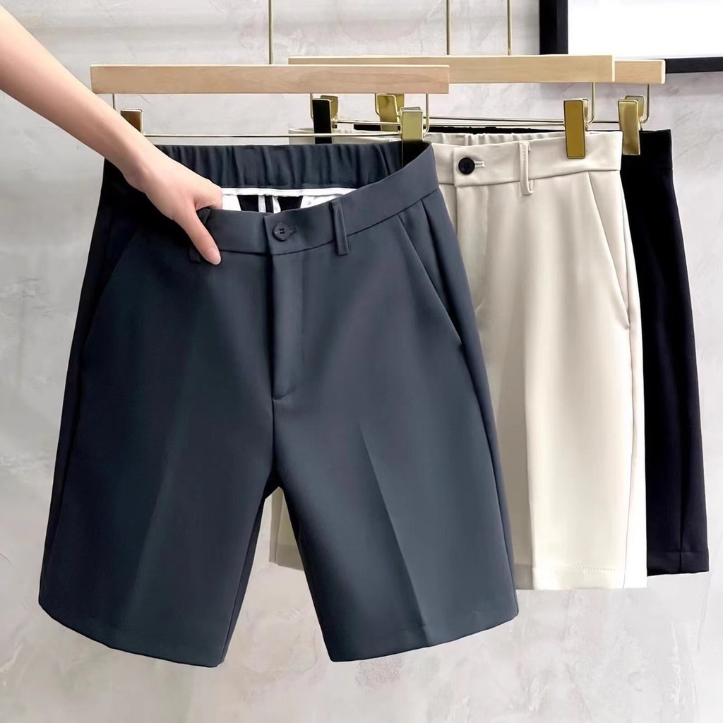 กางเกงสแล็คขาสั้นผู้ชาย เอวหลังยางยืด24-36" พร้อมส่งจากไทย