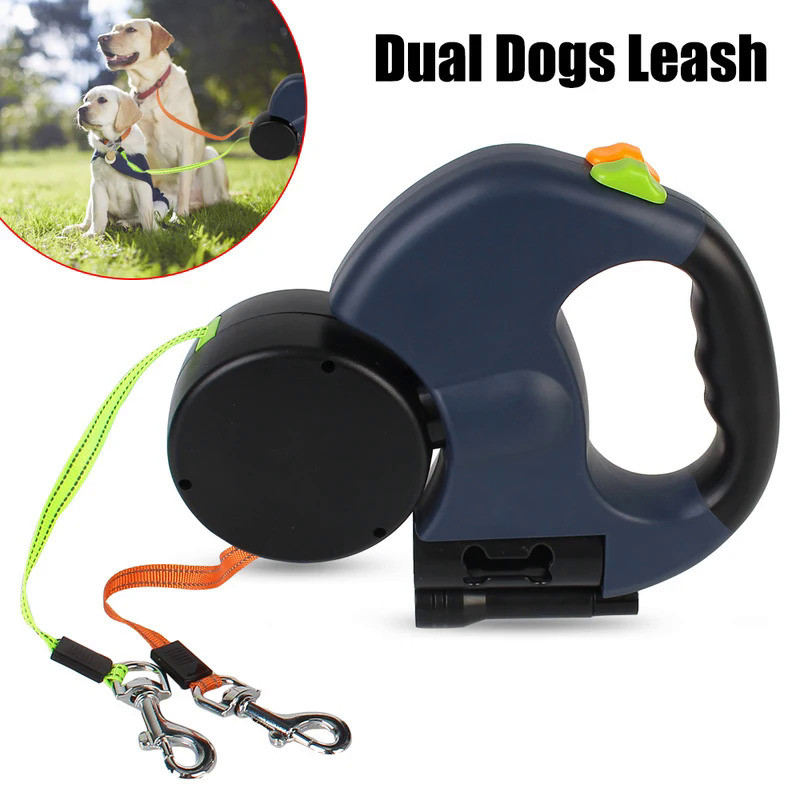 HILIFE Pet Supplies Dual Dog Leash Roulette 3m Auto Retractable With Flashlight Waste Bag Box Double