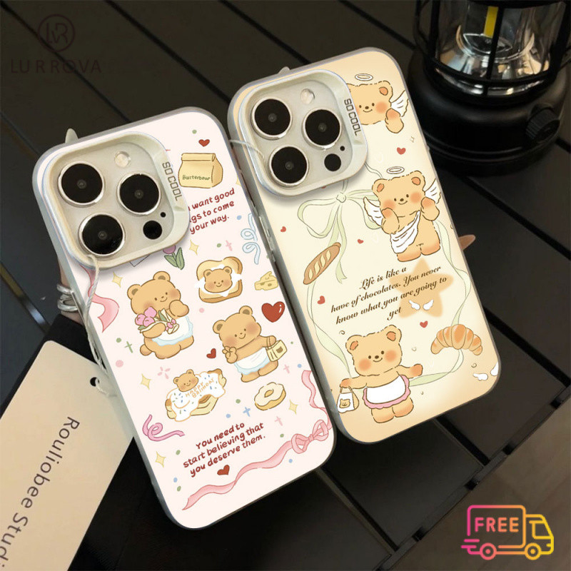 Case สำหรับ VIVO V30 V23 V23E V29 V40 Y27 Y36 Y12S Y11 Y03 Y33S Y21 Y21A Y21S Y02S Y20 Y12A Y20S Y20A Y17การ์ตูนน่ารักเนยหมีกันกระแทก TPU มือถือโพธิ์