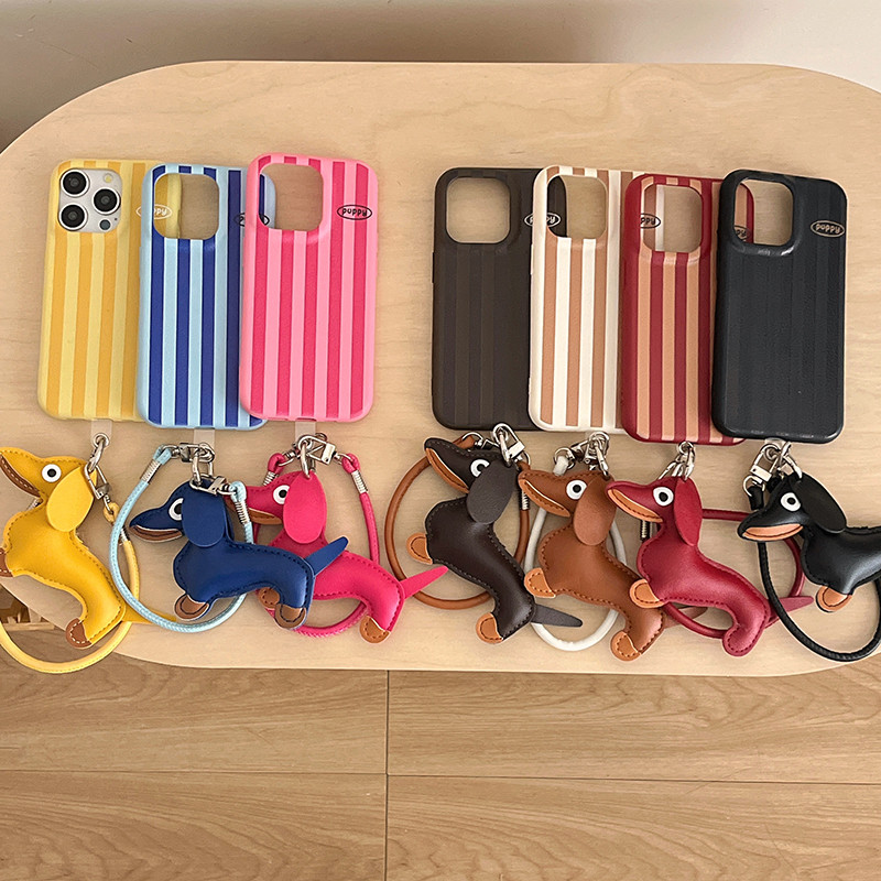 Liquid Skin Texture เคสโทรศัพท์สําหรับ iPhone 16 15 14 12 13 Pro Max แฟชั่นอินเทรนด์ดัชชุนสุนัข Lanyard ฝาครอบป้องกัน