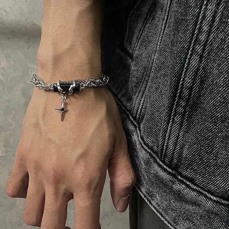 Black Stone Star Cross Bracele Fort Men and Women All-match Couple Jewelry Trend