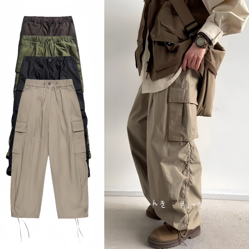 แฟชั่น Simple Cargo กางเกงสําหรับชายแนวโน้มสบายๆกางเกงขากว้างสําหรับชาย Aesthetic High Street Baggy กางเกงผู้ชาย