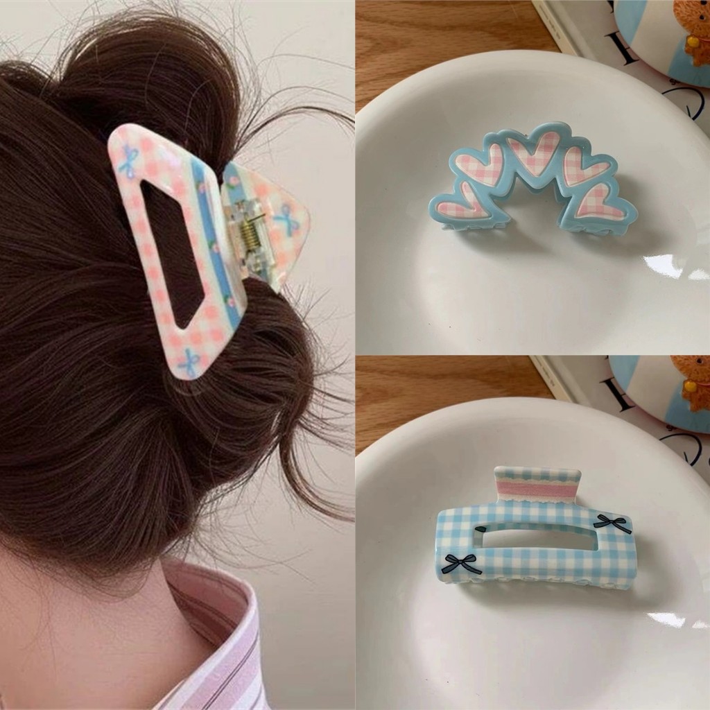 2024 สไตล์ใหม่ Blue Bow Grab Clip Classic All-Match เครื่องประดับผมลายสก๊อต