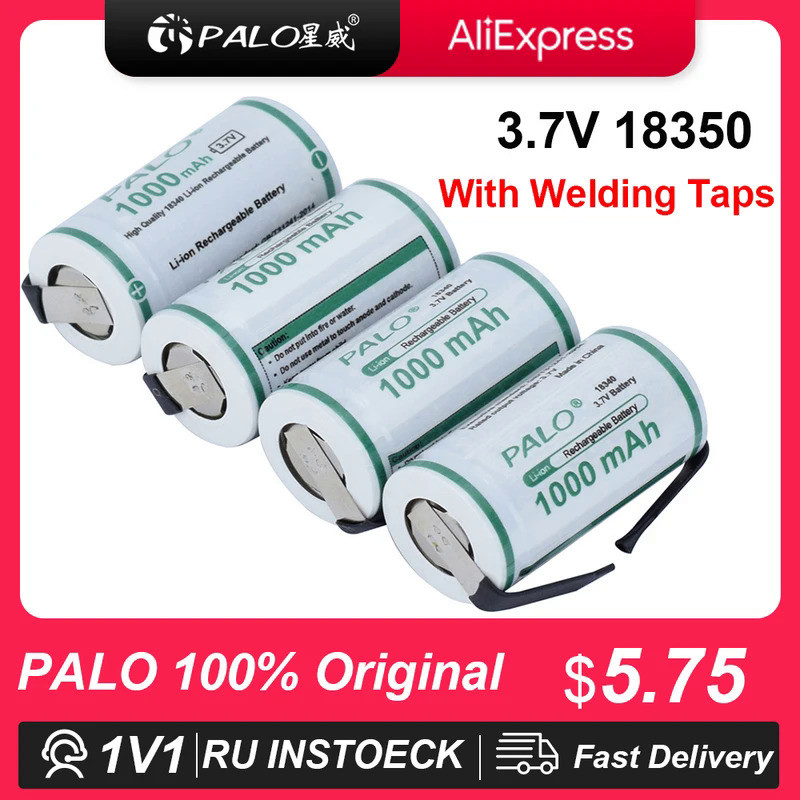 PALO 1000mAh 18350 Lithium Ion Battery 3.7V Rechargeable Li-ion 18350 Cells With Nickel sheet for El