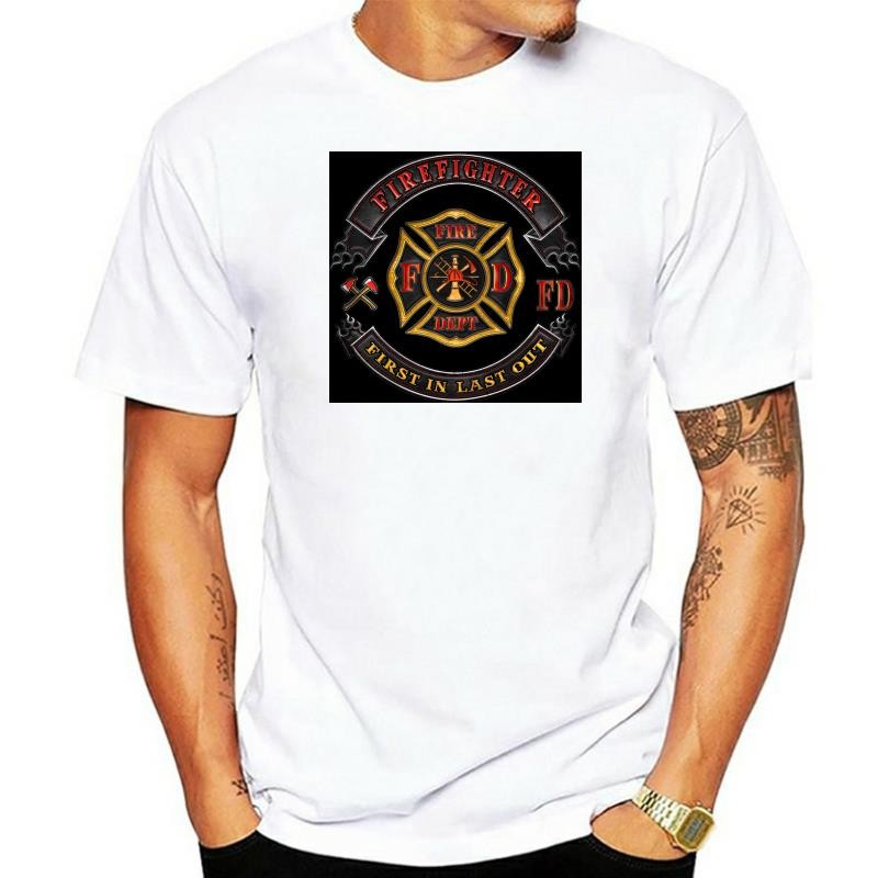 เสื้อยืด BIKER FIREFIGHTER MC ใหม่ FIRST IN LAST OUT