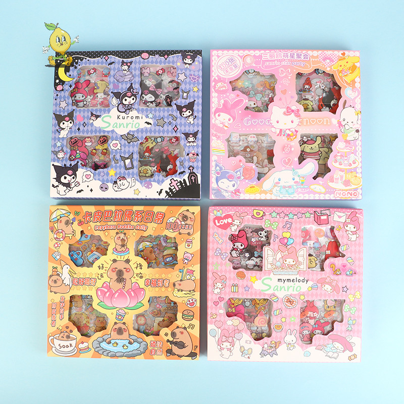 [mozh] 100 ชิ้น/กล่องของขวัญวันเกิด Melody Sanrio Non-Repeag สติกเกอร์ชุด Cinnamoroll Kuromi กันน้ําเครื่องเขียนสติกเกอร์ของขวัญกล่อง [TH]