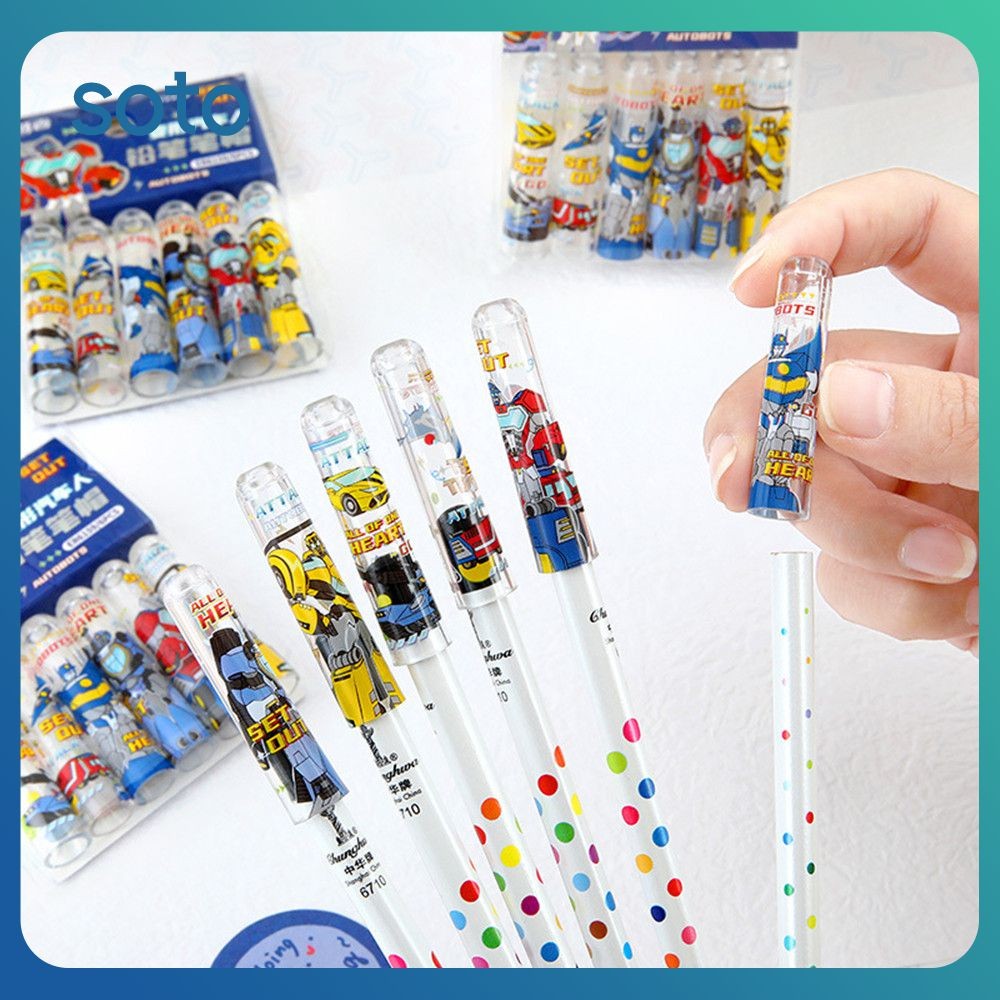 ♫ ปลอกดินสอลายการ์ตูนคาปิบาร่า 6 ชิ้น/ชุด สำหรับนักเรียน ปกป้องปลายดินสอ เครื่องเขียน ป้องกันเด็กกัดดินสอ