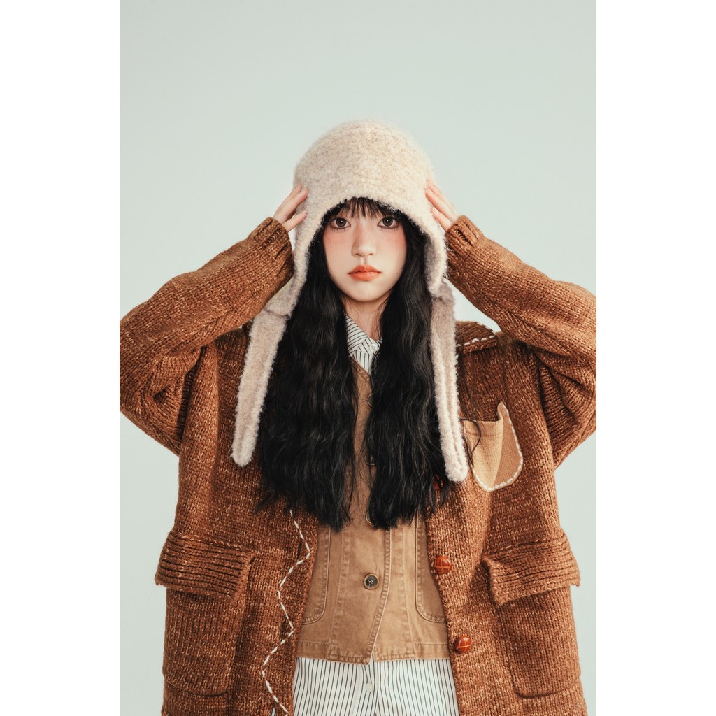 MISSKOI ฤดูใบไม้ร่วงฤดูหนาวที่อบอุ่นป้องกันหูหมวกขนสัตว์ตุ๊กตาน่ารักสาว Barack หมวกฝรั่งเศส Simple All-Match ขนาดเล็กถักหมวก - รูปที่ 6