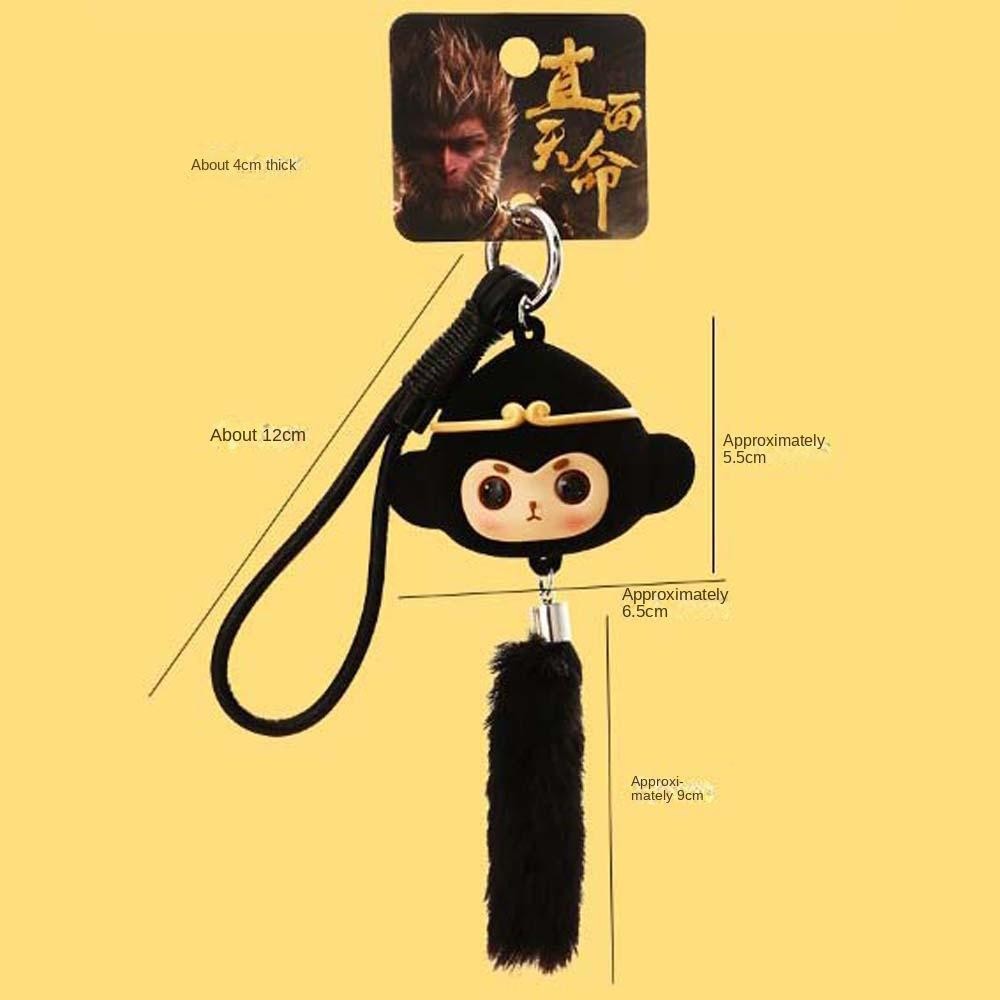 Mauriceoya ลิง Fluffy พวงกุญแจ, พวงกุญแจรถ Monkey King Black Myth Wukong พวงกุญแจ,หางยาวขนปุย 3A เกมตุ๊กตาของเล่นการ์ตูนตุ๊กตาจี้เด็กคู่
