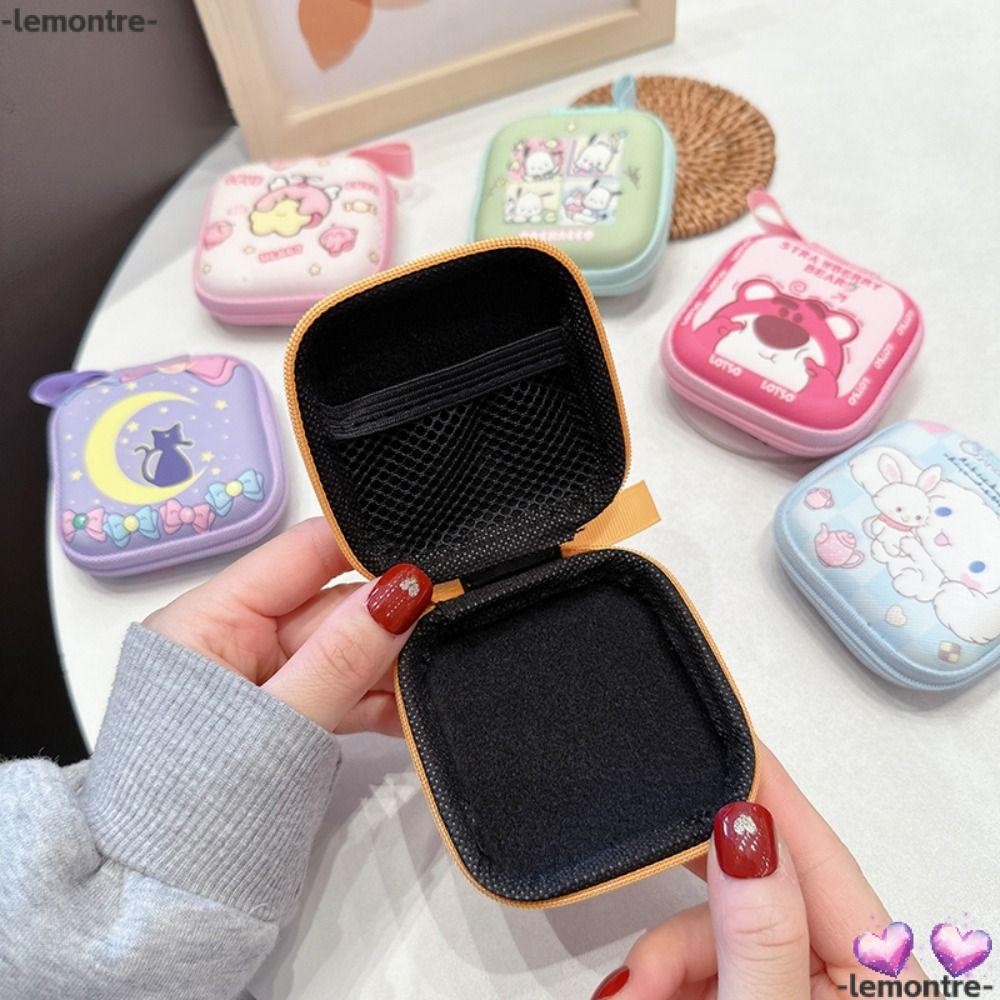 Lemontre Headphone , กระเป๋าใส่เหรียญแบบพกพาลายการ์ตูน, กระเป๋าใส่หูฟังแบบมีซิปขนาดเล็กน่ารัก, สายชาร์จ