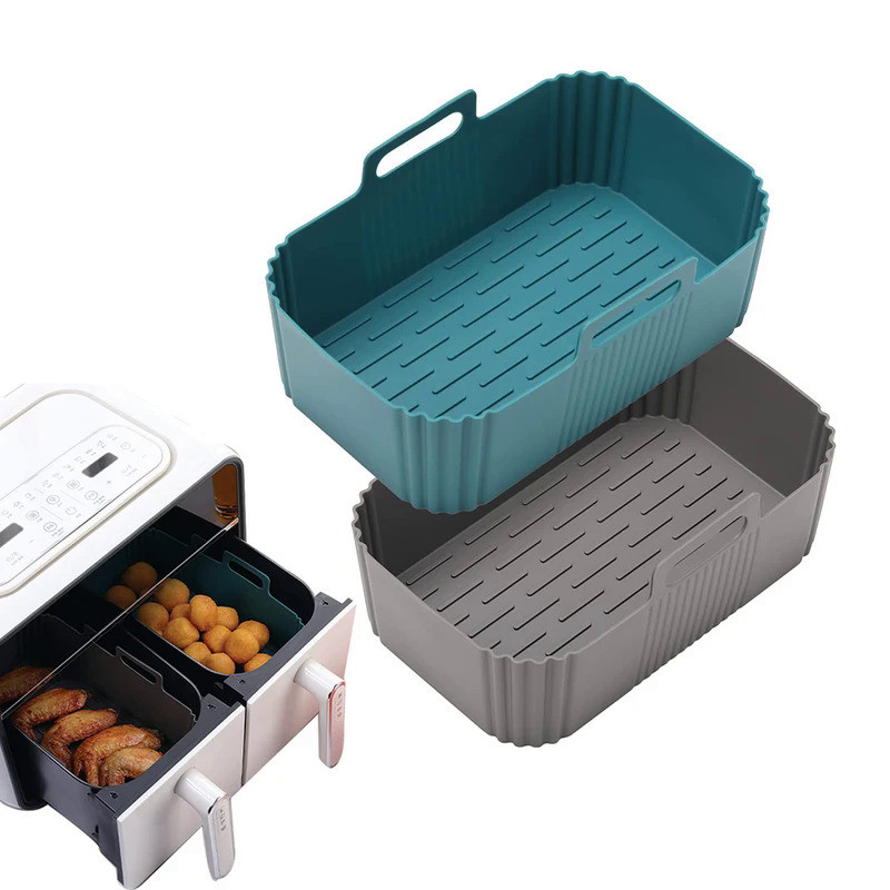 Rectangle Air Fryer Silicone Basket Reusable Oven Baking Tray For Ninja Foodi DZ201 Insert Dish Kitc