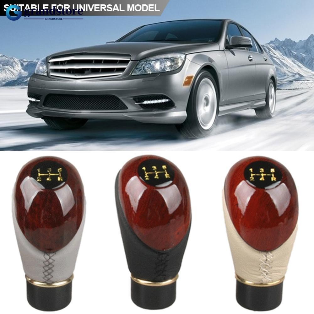 Grandstore Universal รถ 5 ความเร็ว Shift Knob ไม้ PU หนังรถบรรทุกคู่มือเกียร์ Stick Knob Shift อุปกรณ์เสริม K1W5