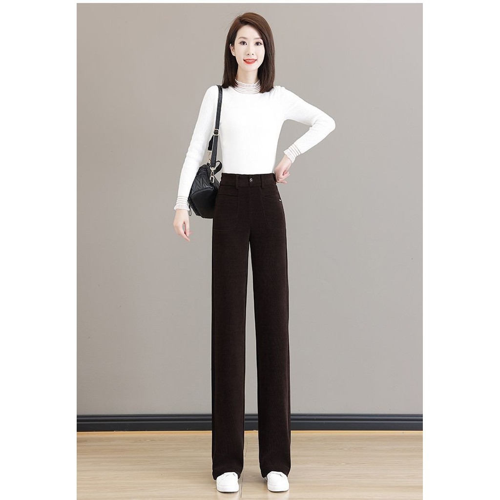 ฤดูใบไม้ร่วงฤดูหนาว2024สไตล์ใหม่เอวสูง เชนิลล์ กางเกงผู้หญิงหลวมสบายๆตรงฤดูหนาวขนแกะซับกางเกงขากว้างหนา - รูปที่ 2