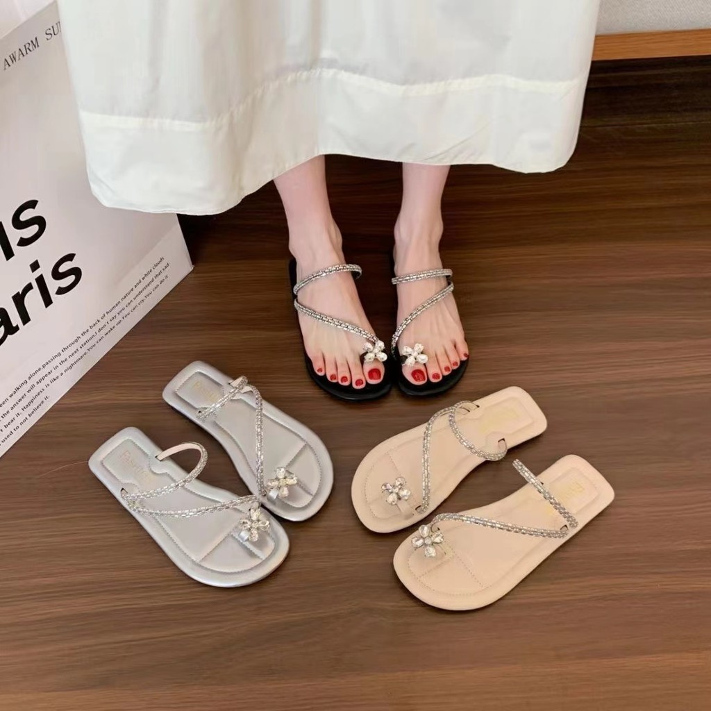 Destin🩰พร้อมส่งจากไทย🛒  (LT-6626) นำเทรนด์มากค่าาา รองเท้าแฟชั่นแบบสวม แฟชั่นผู้หญิง สายคาด ดีเทลดอกไม้เล็กๆ ใส่สบายเท้า