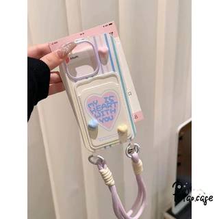 รูปหัวใจภาษาอังกฤษผีสีม่วงกระเป๋าสตางค์แบบมีสายคล้องเข้ากันได้เคสไอโฟน16 11 17 AIR 15 13 12 14 XR Pro Max 7 8 16 Plus SE