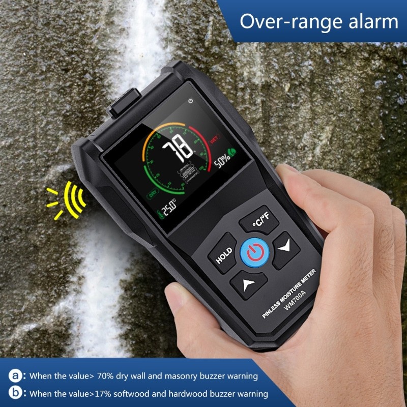 Alilin Digital Moisture Meter เครื่องตรวจจับการรั่วไหลของน้ํา เครื่องวัดความชื้นพร้อมฟังก์ชันนาฬิกาปลุก Data Hold เนื้อหาน้ําแบบพกพา M
