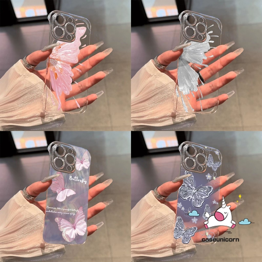 Dreamyการ์ตูนปีกผีเสื้อภาพวาดสําหรับiphone 13 16 11 14 12 15 Pro Max 7Plus XR 7 16 8 14 15 Plus X XS Max SE 2020 Frameless Ultra-thinโปร่งใสปกแข็ง