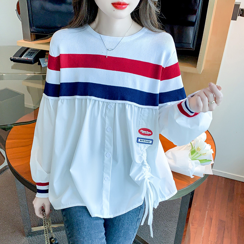 แฟชั่นลายคมชัดหลวมด้านบนผู้หญิงเสื้อเชิ้ตแขนยาวลําลองเสื้อ