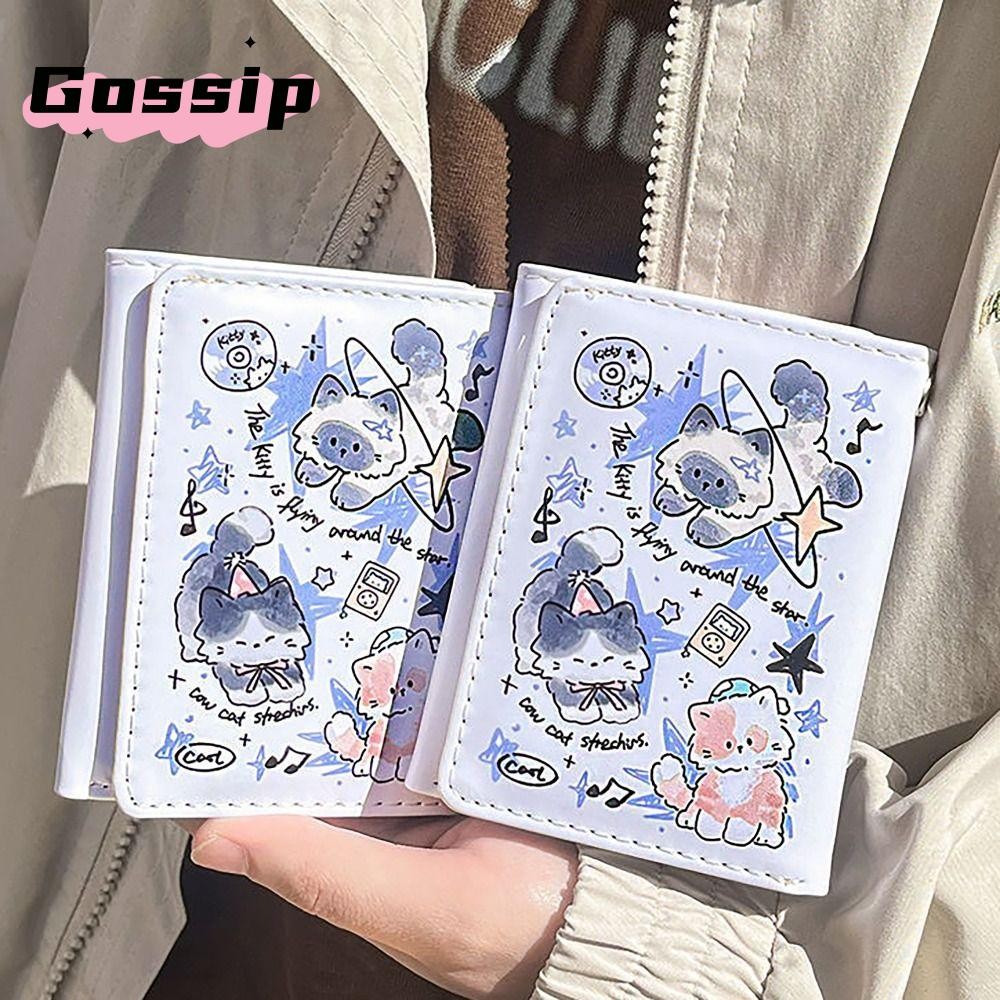Gossip บัตรเครดิต Holoder, INS สไตล์ 3 พับกระเป๋าเงินเหรียญกระเป๋า,มินิน่ารักแมวสุนัข PU หนังกระเป๋าสตางค์สําหรับนักเรียนหญิงของขวัญ