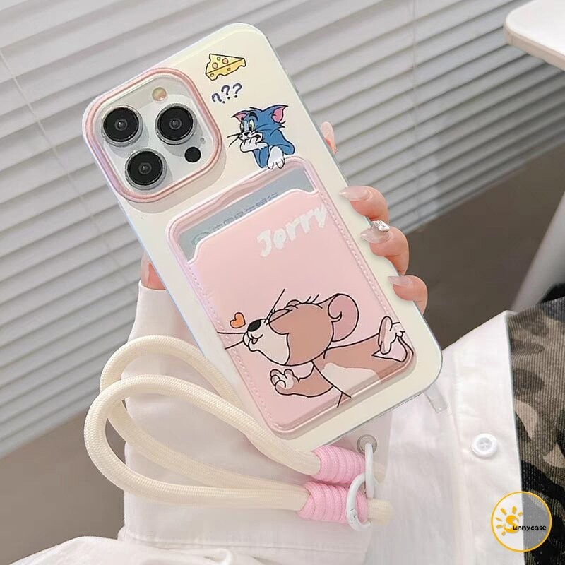 เคสแบบนุ่มพร้อมสายคล้องสำหรับใส่บัตรแมวและหนูสุดน่ารัก เข้ากันได้กับ IPhone 7Plus 13 11 15 12 14 Pro Max XR XS Max X SE