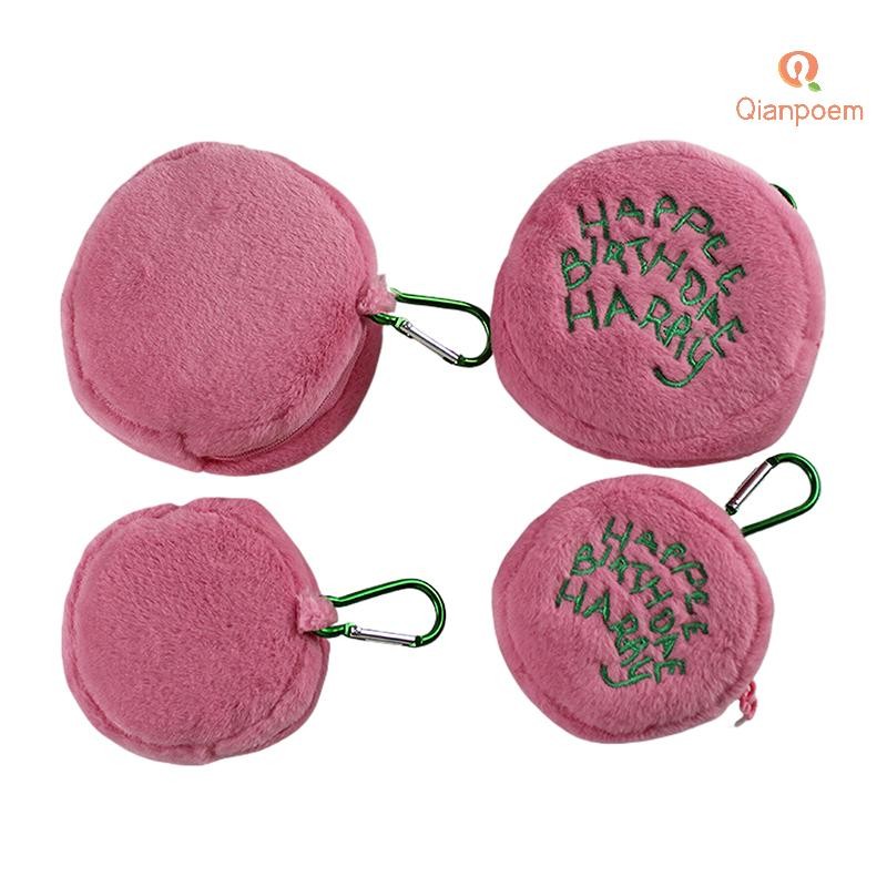 {Qianpoem} สีชมพู Mini Round Small Makeup Bag กระเป๋าใส่เหรียญ หูฟัง Cord Storage Bag Cute Plush Cake Bag Portable Purse Coin Pouch Storage Bag ใหม่