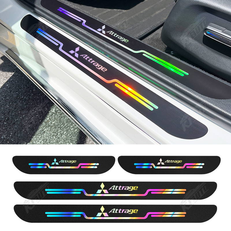 Mitsubishi Attrage 2024 ใหม่รถเลเซอร์ Sill สติกเกอร์รถประตูเกณฑ์ Strip Anti Scratch กันน้ํา Rainbow ประตูรถ Protector