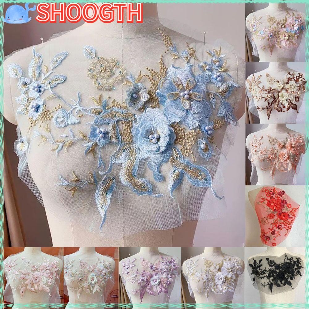 Shoogth แพทช์ดอกไม้ปักเลื่อม เย็บปักถักร้อยเย็บบนเสื้อผ้า Applique งานแต่งงาน