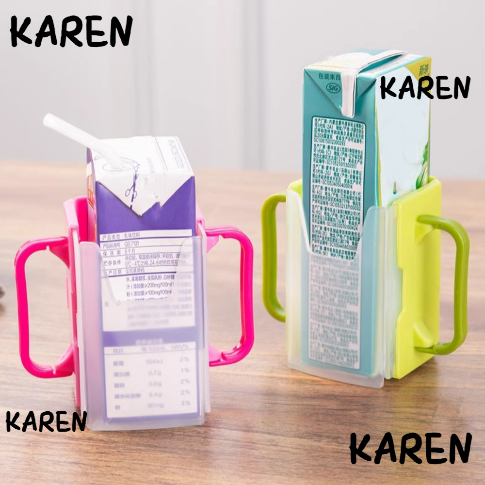 Karen ที่วางเครื่องดื่มนมสําหรับเด็ก, ป้องกันน้ําร้อนลวกพร้อมที่จับที่วางแก้วน้ํา, ซิลิโคนป้องกันการรั่วป้องกันการอัดรีดน้ําผลไม้กล่องผู้ถือเด็กวัยหัดเดินเด
