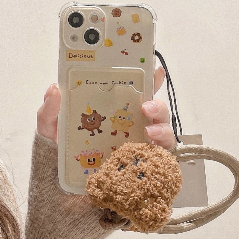 Iphone 16 15 14 13 12 11 Pro Max X XR XS Max X XR XS Max 7 8 Plusเคสโทรศัพท์การ์ตูนคุกกี้มอนสเตอร์ตัวน้อย+ (Lanyardคู่ใสการ์ดนุ่มปกหลัง