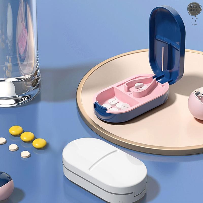 [GR] 1 ชิ้นกล่องตัดยาแบบพกพากล่องยาเสพติดแท็บเล็ต Splitter ผู้ถือยากล่องตัดยา Mini Multi-Functional Contrast สี TH