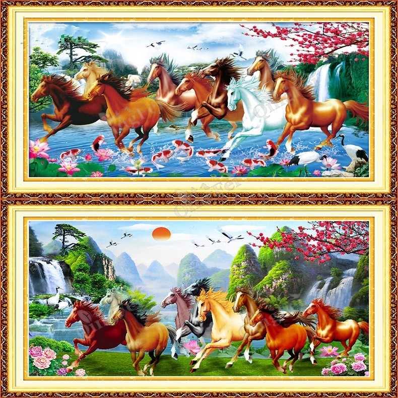 Diy ด้ายฝ้าย 11CT พิมพ์ม้าสู่ความสําเร็จของเก้าปลา mountain river ทิวทัศน์ Cross-Stitch ห้องนั่งเล่นชุดปักครอสติสเย็บปักถักร้อย