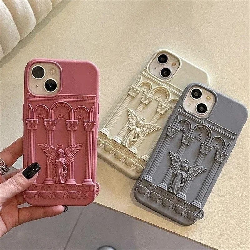 Retro งานศิลปะ 3D รูปปั้นเทวดาเคสโทรศัพท์สําหรับ Iphone 15 14 13 12 Pro Max วรรณกรรมอินเทรนด์ซิลิโคนกันกระแทกนุ่มปกหลัง
