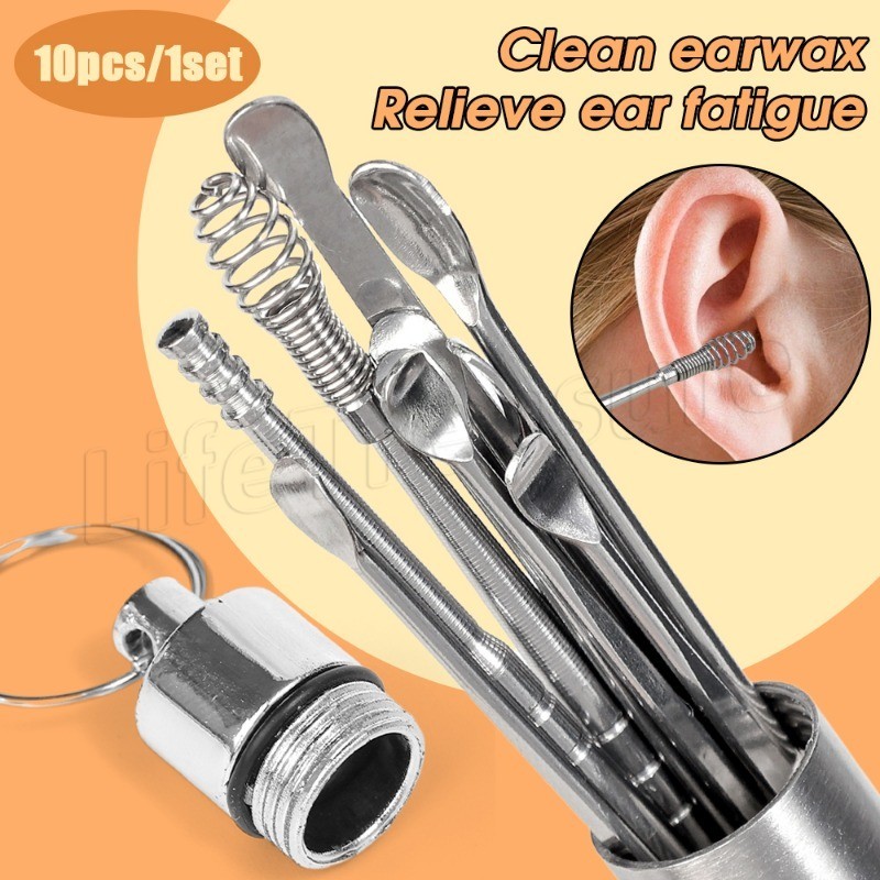 [โดดเด่น] ช้อนขุดหูสแตนเลส 10 ชิ้น – สิ่งประดิษฐ์ขุดหู – น้ํายาทําความสะอาดหูแบบเกลียว – ไม้จิ้มหู – แบบพกพา นํากลับมาใช้ใหม่ – เครื่องมือทําความสะอาดหู – อุปกรณ์เส