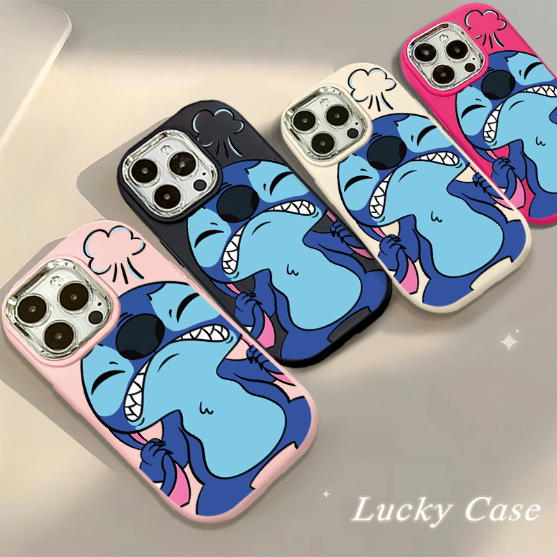 การ์ตูนน่ารักและ Angry Stitch เคสโทรศัพท์สําหรับ IPhone 15 14 13 12 16 Pro Max XR X/XS Max 7/8 Plus หนาซิลิโคนนุ่ม Electroplated สี Matte เคสโทรศัพท์