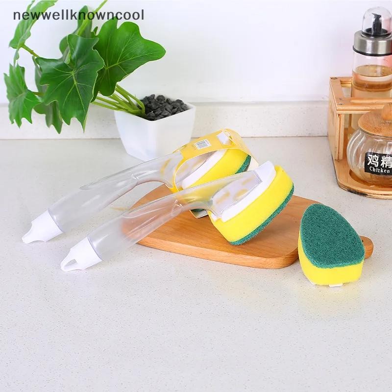 Newwellknowncool Liquid สบู่จานแปรงทําความสะอาดฟองน้ําเปลี่ยนหัวยาวล้างจานหม้อ Scrubber อ่างล้างจานอุปกรณ์เสริม AAD